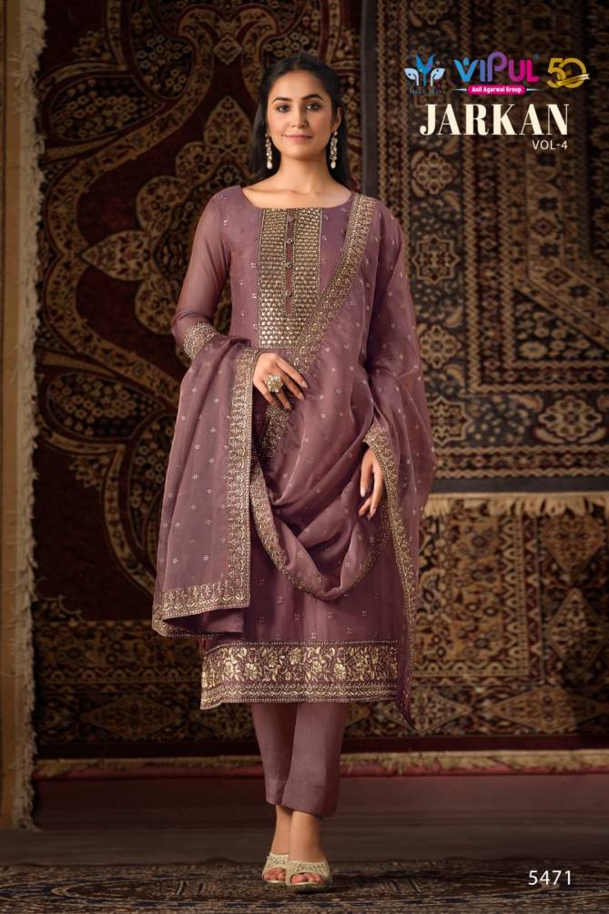 Jarkan Vol 4 By Vipul Shimmer Organza Embroidery Salwar Kameez Wholesale Shop In Surat
